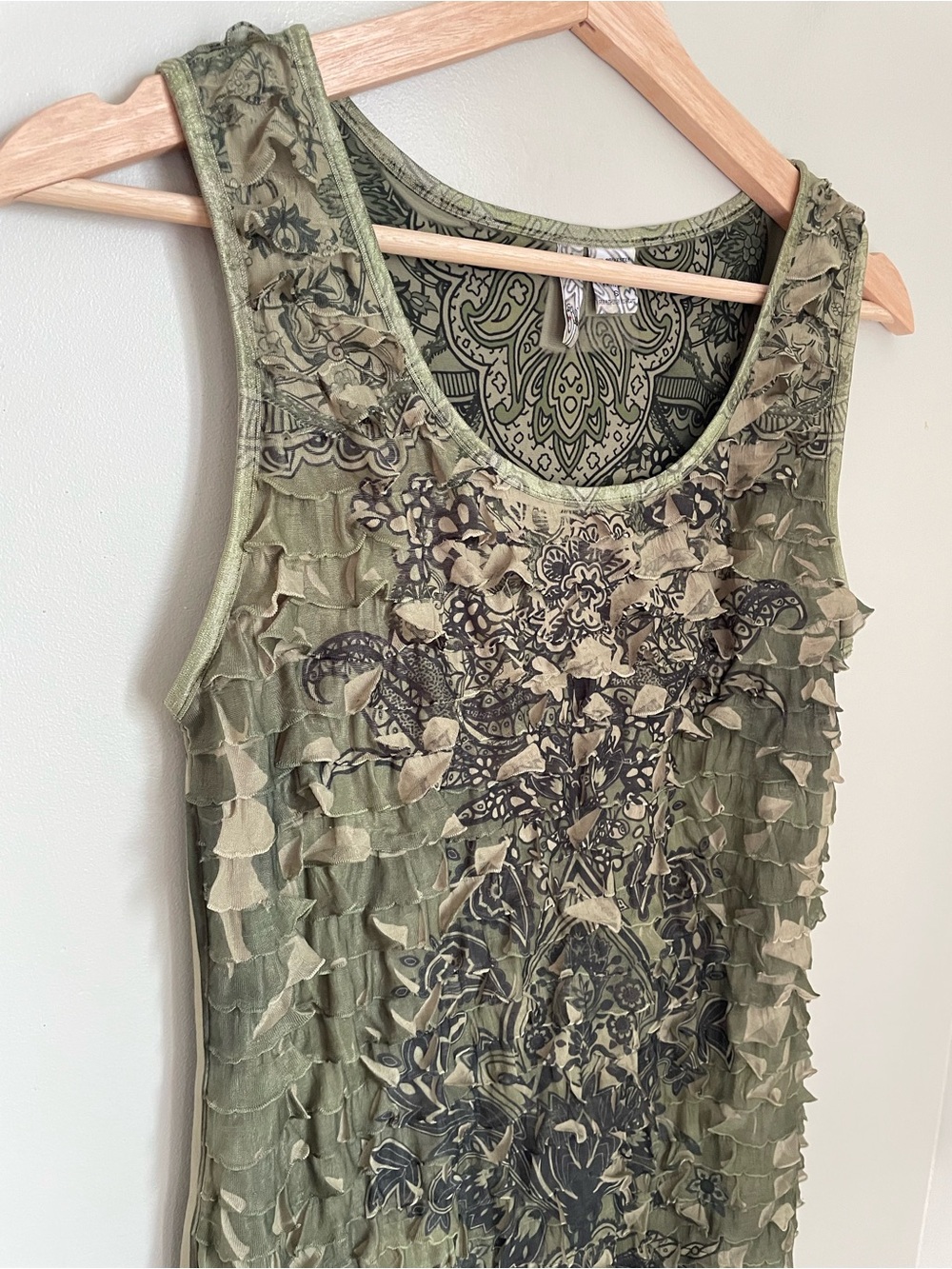 Sami + Jo Green Ruffled Paisely Tank Top Small Y2K Fairycore Boho Cottagecore - Picture 3 of 8